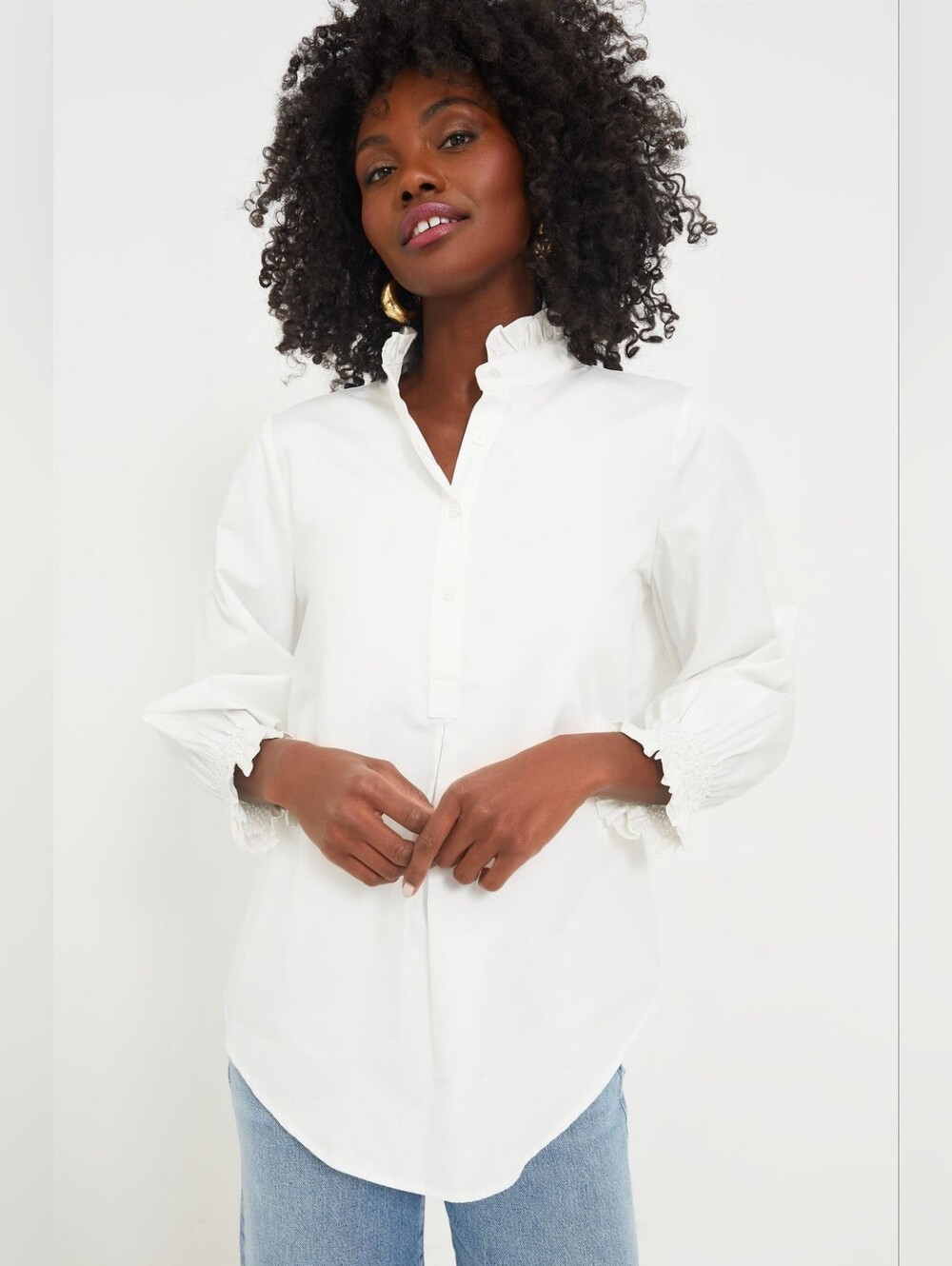 Tuckernuck Teagan Popover Top White Size XS Ruffled Collar Cotton Coastal Prep